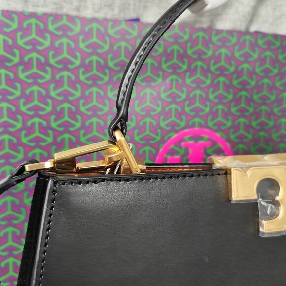 NEW Tory Burch Eleanor Spazzolato Satchel Bag In Black - Picture 5 of 11